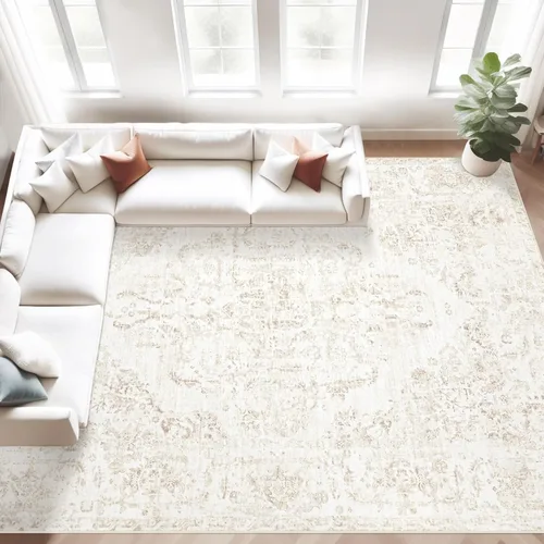 Miniatura 10 de Alfombra de área 9x12 pulgadas: grandes alfombras vintage lavables para sala de estar, alfombra retro con medallón, envejecida, suave, de pelo bajo