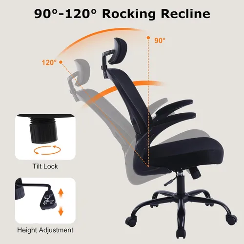 Miniatura 8 de Silla de oficina ergonómica de escritorio, cómoda altura ajustable con ruedas, soporte lumbar de malla giratoria para computadora, silla de oficina