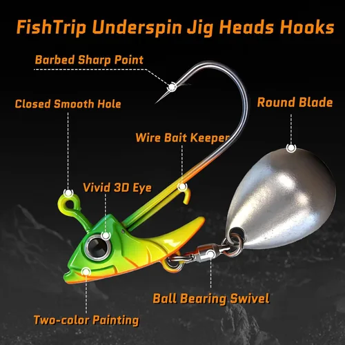 Miniatura 2 de Underspin Jig Heads Ganchos – 1/4 oz, 3/8 onzas, 1/2 oz Swimbait Jig Head con hoja giratoria para pesca de agua salada y agua dulce, 5