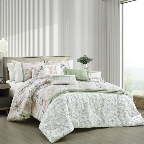Miniatura 32 de ESCA Juego de edredón floral morado Queen - 7 piezas de ropa de cama botánica ciruela malva