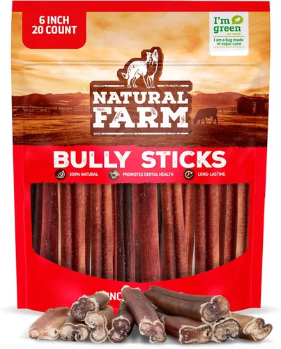 Miniatura 28 de Natural Farm Bully Sticks, sin olor, (6 pulgadas, 12 onzas), empaquetados por peso, masticables 100% de pene de toro, alimentados con pasto