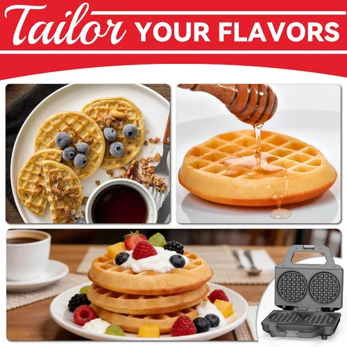 Miniatura 4 de SugarWhisk Miniwaflera Doble de 4 Pulgadas, Máquina para Hacer Waffles, Waflera Eléctrica, Plancha Pequeña para Waffles, Waffles Keto, Croquetas