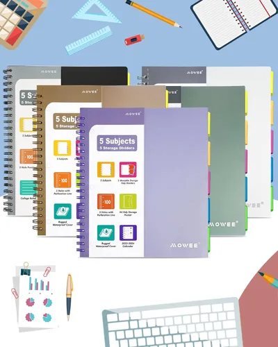 Miniatura 8 de Cuaderno de 5 materias – Cuaderno de espiral, cuaderno de rayas universitarias con bolsillo divisor, pestañas, regla de 11 pulgadas, 200 páginas