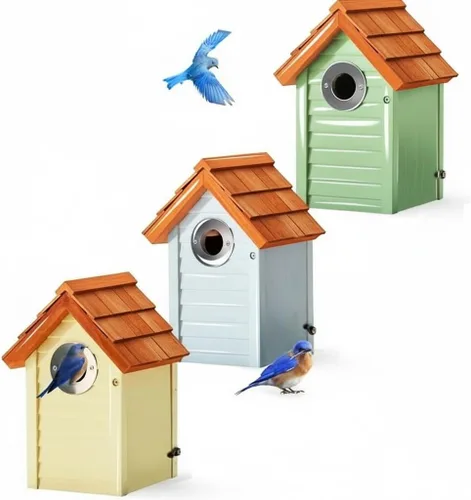 Miniatura 3 de Cedar Alpha Bluebird Casas para Pájaros para Exteriores en Liquidación – Juego de 3 Cajas Nido con Protector contra Depredadores de Acero Inoxidable
