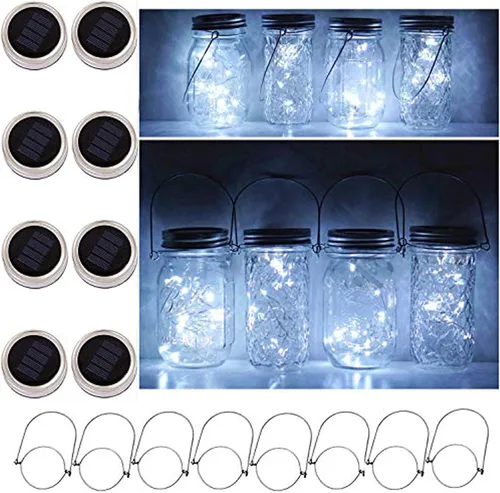 Miniatura 6 de Luces solares para tapa de tarro de masón, 8 unidades de 20 luces LED impermeables con estrellas de hadas