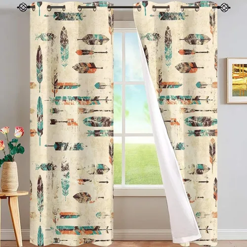 Miniatura 76 de Dreaweet African Tribal Blackout Curtains 63 Inch Long 2 Panels Set Bohemian Ethnic Geometric Grommet Top Thermal Insulated Curtains for Living Room