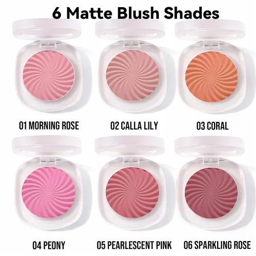 Miniatura 8 de TINTARK Rubor en polvo mate sin talco Cheeky Blush compacto, 01 MORNING ROSE, rubor prensado para mejillas, pigmento construible, mezcla suave