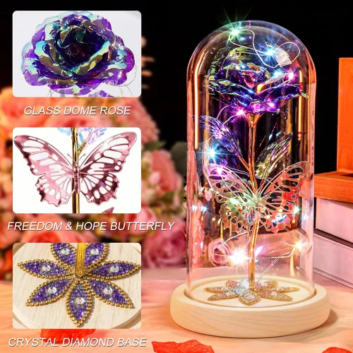 Miniatura 3 de Regalos de rosas para el día de la madre, rosas de cristal de galaxia preservadas para siempre, rosas iluminadas en cúpula de cristal, regalos de B