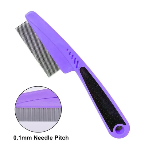 Miniatura 2 de Yumflan Peine de pulgas con mango de goma, peines para pulgas y garrapatas para perros y gatos, peine de dientes finos para perros para aseo (morado)