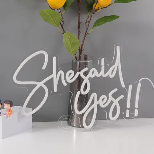 Miniatura 8 de SYLHOME Cartel de neón con luz LED de «She Said Yes !! Propose Engagement Marry Me», letrero de decoración de pared para despedida de soltera