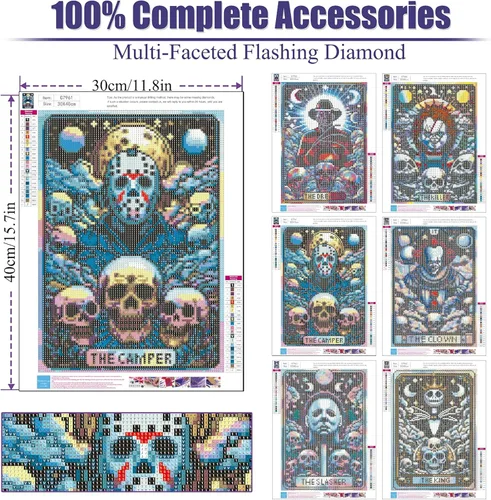Miniatura 2 de 6 paquetes de kits de pintura de diamantes de Halloween para adultos, kits de arte de diamante de terror DIY para principiantes, kits de arte
