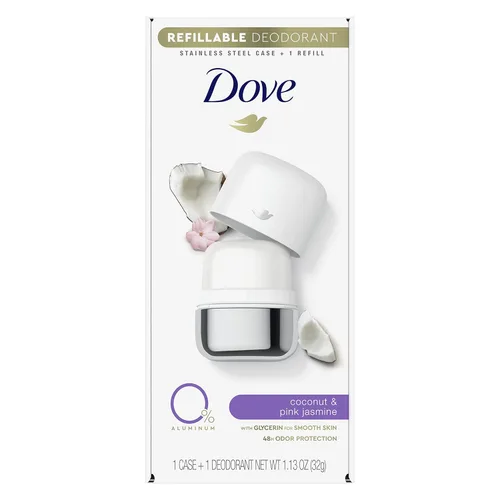 Kit de inicio de desodorante recargable Dove para mujeres con aroma a coco y jazmín rosa, 0% aluminio, 1.13 oz