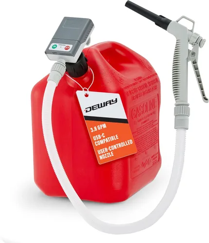 Miniatura 10 de Bomba de transferencia de combustible para bidón de gasolina DeWay con boquilla de gatillo Caudal rápido de 3.8 GPM, manguera de goma de 51