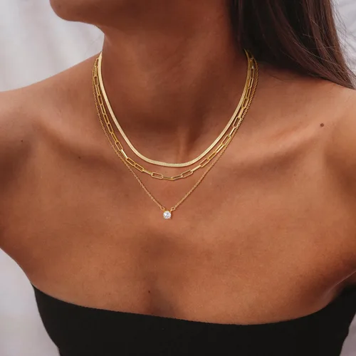 Miniatura 2 de Gargantilla para mujer, delicada cadena de serpiente gruesa chapada en oro de 14 quilates, collar de oro en capas, joyería de oro simple y moderna