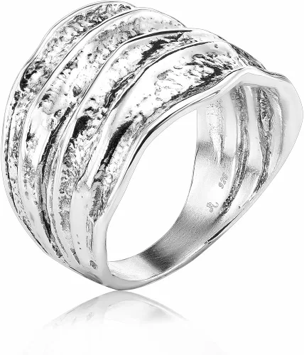 JEAN RACHEL JEWELRY Anillo de plata de ley 925, diseño vintage con textura oxidada, hipoalergénico, sin níquel ni plomo, colección de diseñador