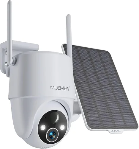 MUBVIEW - Cámaras de seguridad solar inalámbricas para exteriores, cámara de batería de 2K 360° PTZ para exteriores, cámara de seguridad WiFi 2.4Ghz