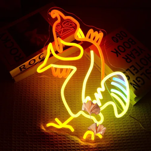 Miniatura 3 de Letreros de neón de pollo, luz LED de pollo vibrante, lámpara de meme graciosa de neón para decoración de dormitorio universitario, al aire libre