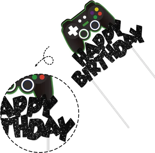 Miniatura 3 de Decoración de pastel de videojuegos con purpurina para decoración de pasteles de feliz cumpleaños, decoraciones de tartas para niños, suministros