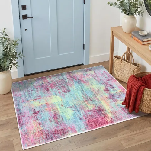 Miniatura 295 de IOHOUZE Alfombra pequeña abstracta de 2 x 3 pies, alfombra de entrada lavable para entrada interior, alfombras con respaldo de goma, alfombra gris