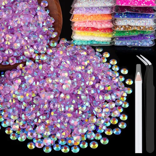 Miniatura 20 de 5000 piezas de diamantes de imitación de resina de 0.118 pulgadas a granel, color verde oscuro AB con parte trasera plana, diamantes de imitación
