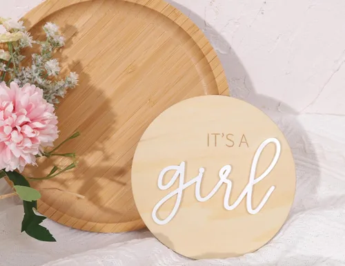 Miniatura 7 de 1 letrero de madera con texto en inglés "It's a Girl", decoración bohemia de revelación de género, anuncio de embarazo acrílico para niño o niña