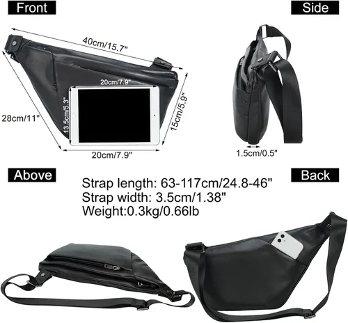 Miniatura 5 de Masa Kawa Mochila bandolera de cuero para hombres y mujeres de 7.9 pulgadas, bolsa de pecho ultra fina para ciclismo, senderismo, viajes, mochila