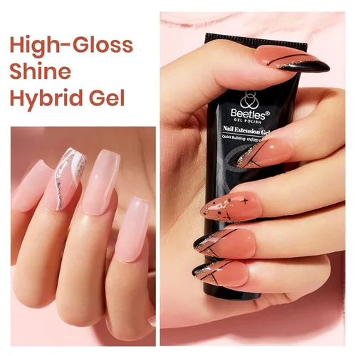 Miniatura 8 de Beetles - Kit de extensión de gel de uñas de polietileno, 6 colores de gelatina nude con solución deslizante, mejora de uñas para principiantes