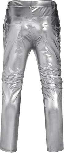 Miniatura 5 de COOFANDY Pantalones metálicos brillantes para hombre, pantalones de club nocturno, pantalones de discoteca de los años 70, 80, 90, pantalones