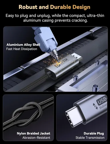 Miniatura 8 de Cable bidireccional USB C a DisplayPort 2.1, 16K DisplayPort a USB C cable de 10 pies, 16K @60Hz 8K @240Hz/120Hz de aluminio premium Plug & Play