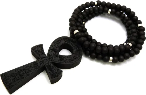Miniatura 2 de Fashion 21 Colgante Egipto Key of Life Ankh de 0.315in, 36 pulgadas, collar de cuentas de madera en tono negro, marrón, Madera, N A