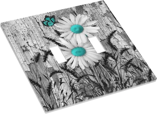Miniatura 582 de Cubiertas de placa de pared de 3 gang con interruptor de luz de triple palanca, en negro y dorado con esplendor de oro rosa, estampado floral