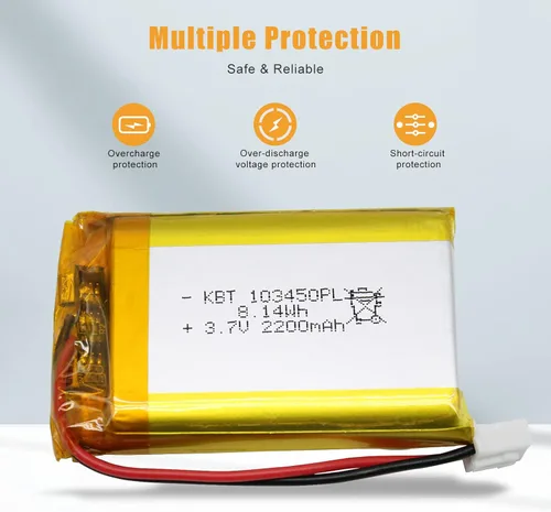 Miniatura 5 de Batería de polímero de litio KBT 3.7V 2200mAh: 103450 Baterías de repuesto de iones de litio recargables Lipo con conector JST