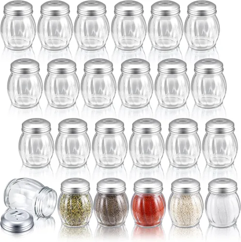 Miniatura 8 de Hotop Coctelera de especias de vidrio de 24 piezas con parte superior perforada para quesos con parte superior ranurada de acero inoxidable