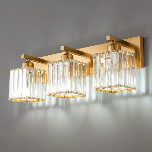 Miniatura 10 de Lámpara de tocador moderna de 2 luces de níquel cepillado, lámpara de tocador de cristal, luz de pared de baño, accesorios de iluminación de baño