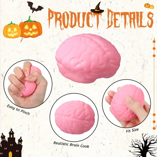 Miniatura 2 de Leitee 12 unidades de bolas de estrés cerebral a granel cerebro grande PU mano músculo ejercicio presión bola divertido alivio del estrés para Rosa