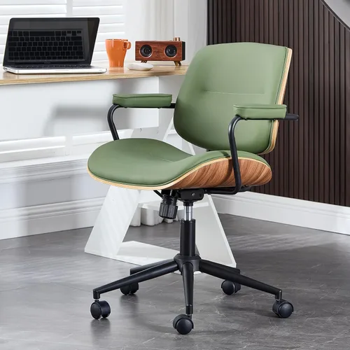 Miniatura 10 de BV Mid Century Modern - Juego de 1 silla de oficina giratoria con reposabrazos y respaldo de nogal, silla de escritorio ajustable para oficina