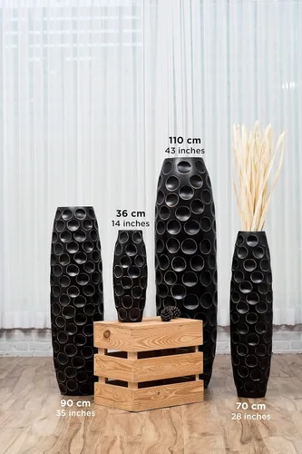 Miniatura 5 de Leewadee Jarrón grande negro para decoración del hogar, de madera, de 26 pulgadas de alto, decoración de granja, soporte para flores para plantas