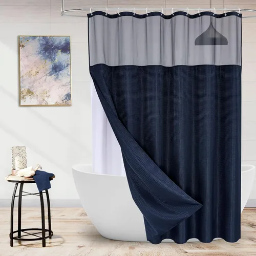 Miniatura 41 de MitoVilla Cortina de ducha pequeña beige de 36 x 72 pulgadas, juego de cortina de ducha de tela de punto gofre de tamaño medio estrecho con forro