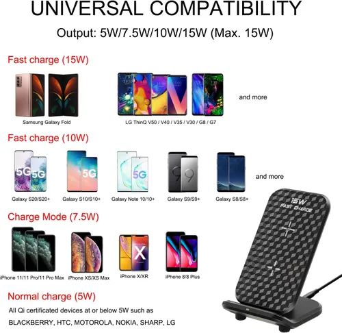Miniatura 4 de LUXSWAY Estación de carga inalámbrica, cargador de teléfono inductivo de 15 W, soporte de carga inalámbrico rápido con certificación Qi compatible