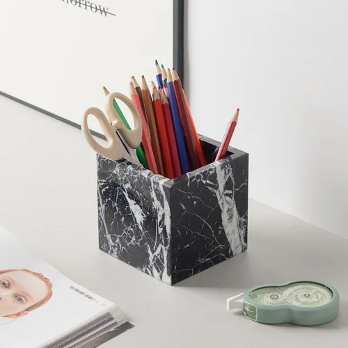 Miniatura 6 de Portacepillos de mármol natural lujoso real y organizador de brochas de maquillaje y soporte para bolígrafos para escritorio, portautensilios