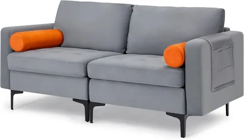 Miniatura 15 de Giantex Sofá individual, silla decorativa, sillón con cojín cómodo, bolsillos para revistas, sala de estar, silla de ocio tapizada para dormitorio