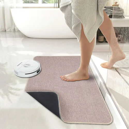 Miniatura 6 de Tapete de baño ultrafino, con base de goma, antideslizante, secado rápido, lavable a máquina, pelo bajo, absorbente, para ducha exterior, fregadero
