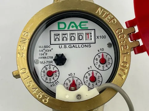 Miniatura 4 de DAE Medidor de agua caliente sin plomo MJ-75R NTEP, acoplamientos NPT de 3/4", salida de pulso, galón