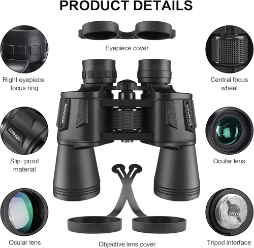 Miniatura 4 de RONHAN Prismáticos para adultos de alta potencia, militares HD profesionales/diarios, impermeables, 20x50, para observación de aves, viajes, caza