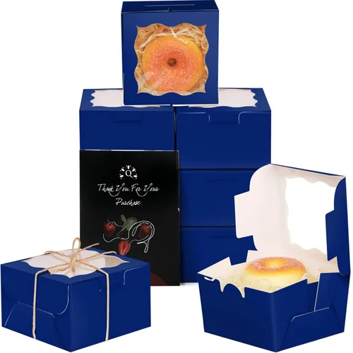 Miniatura 19 de qiqee Cajas de panadería negras con ventana de 4 x 4 x 2.5 pulgadas, 100 paquetes de mini cajas de galletas para macarrones, cajas de pastelería