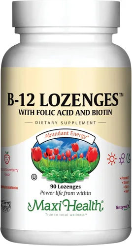 Pastillas de vitamina B12 con ácido fólico y biotina – Sublingual B 12 vitaminas sabor fresa – Vitamina vegetariana Kosher B 12 – Suplemento VIT B12