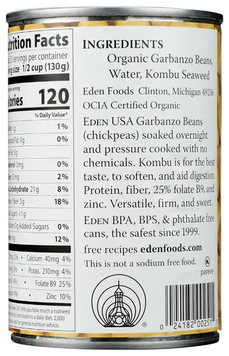 Miniatura 4 de Eden Garbanzos orgánicos, lata de 15 onzas, sin sal, sin OMG, sin gluten, veganos, kosher, cultivados en Estados Unidos, para calentar y servir
