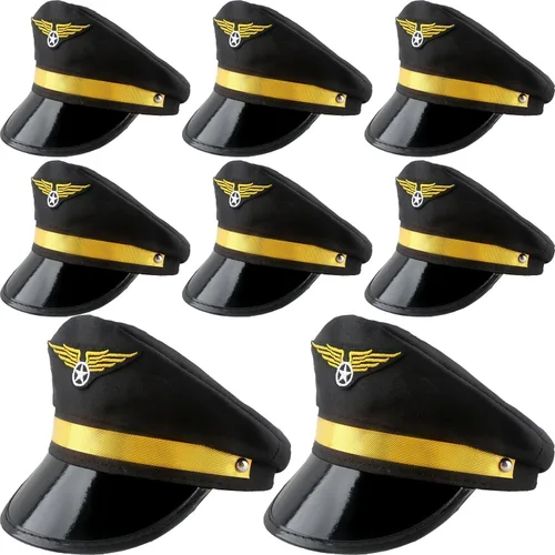 Paquete de 8 sombreros de piloto para niños, sombrero de capitán de avión, sombrero de piloto de aerolínea para niños y niñas, accesorio para