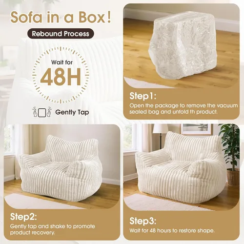 Miniatura 7 de Puf gigante, cómodo sofá puff de felpa de gran tamaño para adultos y niños con reposabrazos, mini sofá de espuma viscoelástica para sala de estar