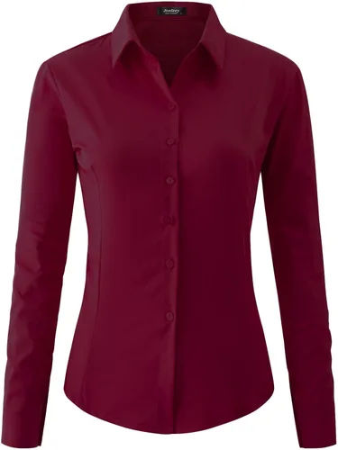 Miniatura 7 de Jonivey - Camisa de vestir de manga larga elástica con botones para mujer, suave, sin arrugas, para trabajo, casual, negocios, oficina
